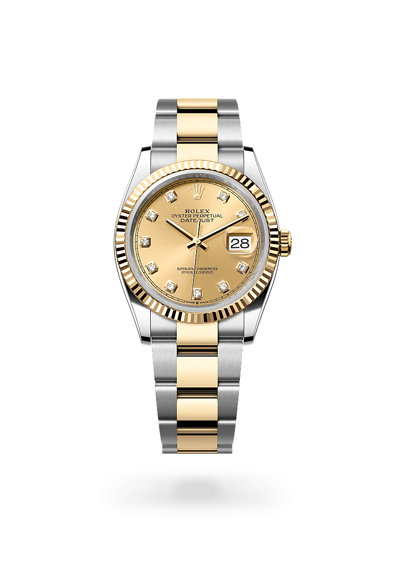 옐로우 롤레조 – 오이스터스틸과 옐로우 골드의 조합 소재의 롤렉스 DATEJUST 정면, M126233-0018 - 명보사