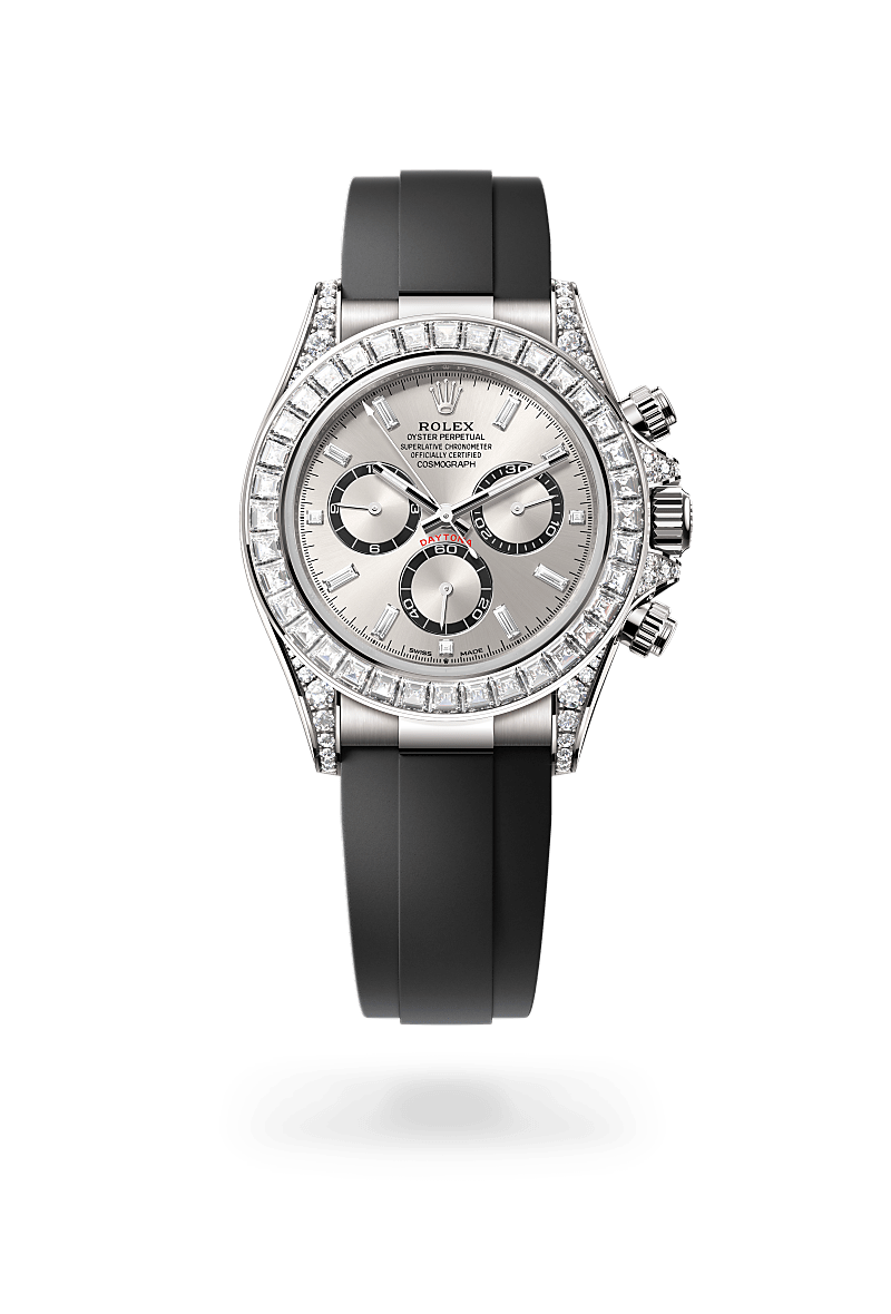 rolex COSMOGRAPH DAYTONA front view in 18 ct white gold with lugs set with diamonds, M126539TBR-0002 - Myungbosa