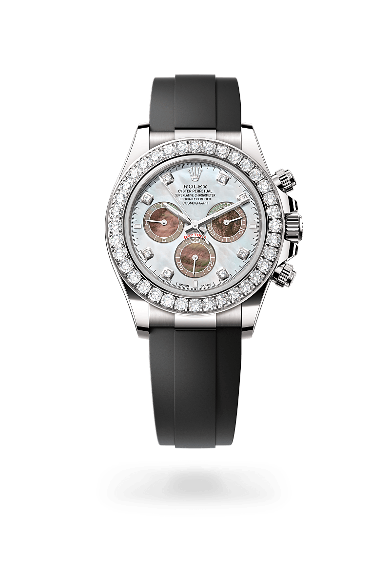 rolex COSMOGRAPH DAYTONA front view in 18 ct white gold, M126589RBR-0001 - Myungbosa