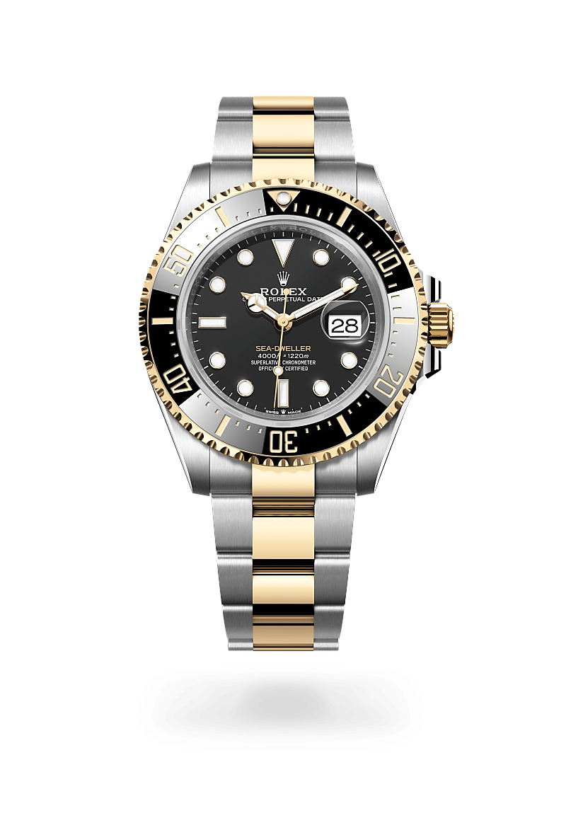 옐로우 롤레조 – 오이스터스틸과 옐로우 골드의 조합 소재의 롤렉스 SEA-DWELLER 정면, M126603-0001 - 명보사