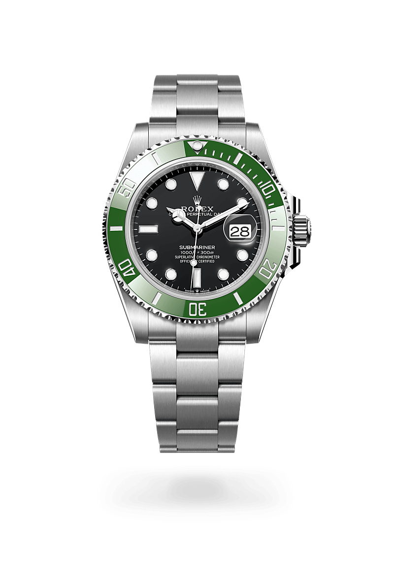 rolex SUBMARINER front view in Oystersteel, M126610LV-0002 - Myungbosa