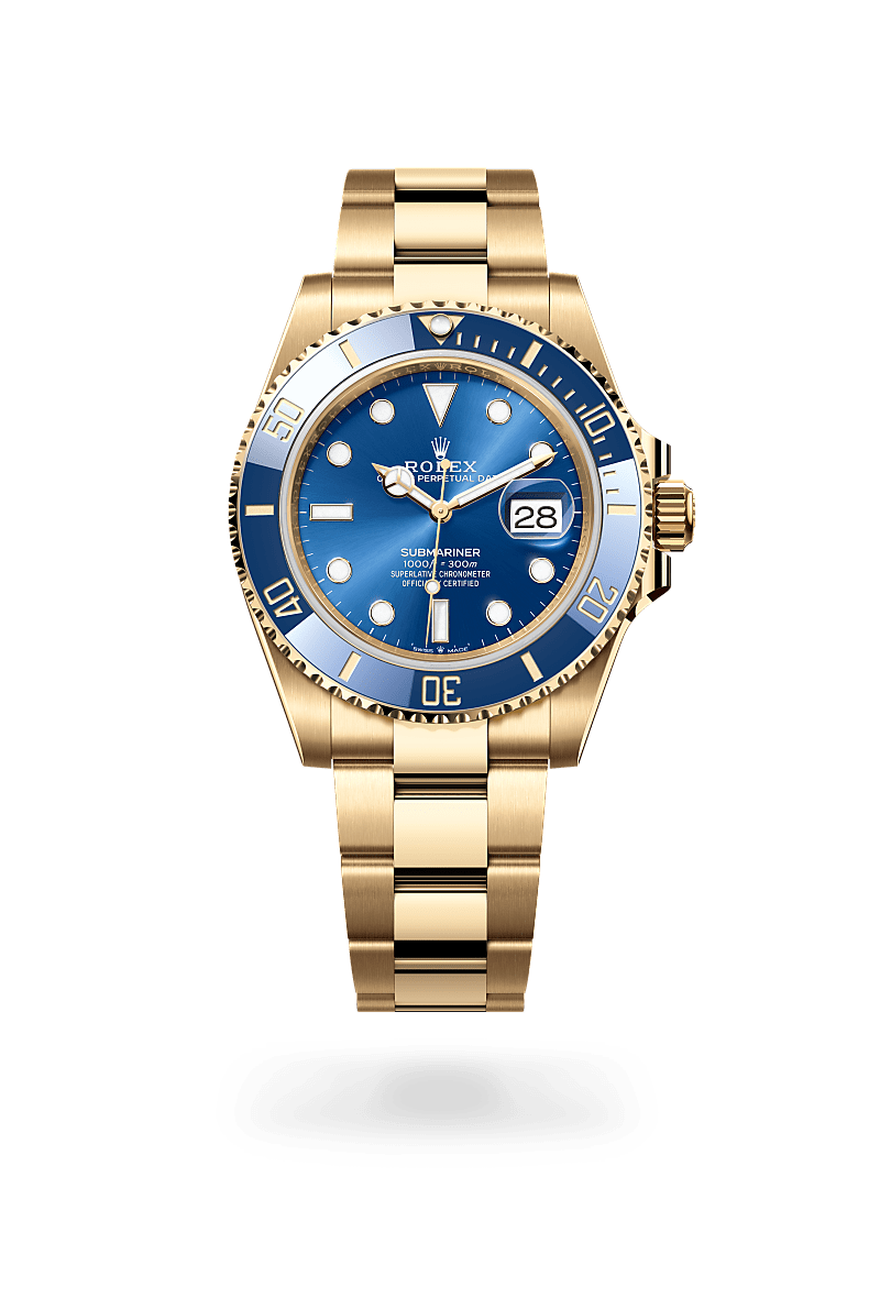 rolex SUBMARINER front view in 18 ct yellow gold, M126618LB-0002 - Myungbosa