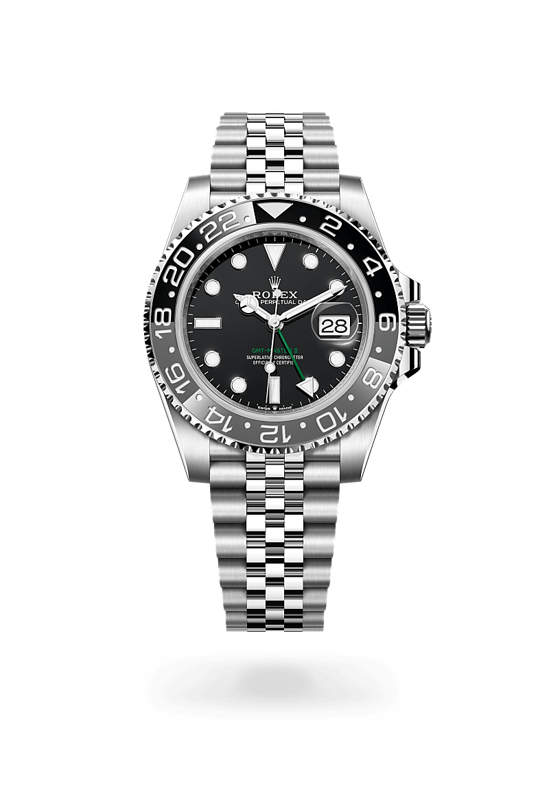 오이스터스틸 소재의 롤렉스 GMT-MASTER II 정면, M126710GRNR-0003 - 명보사