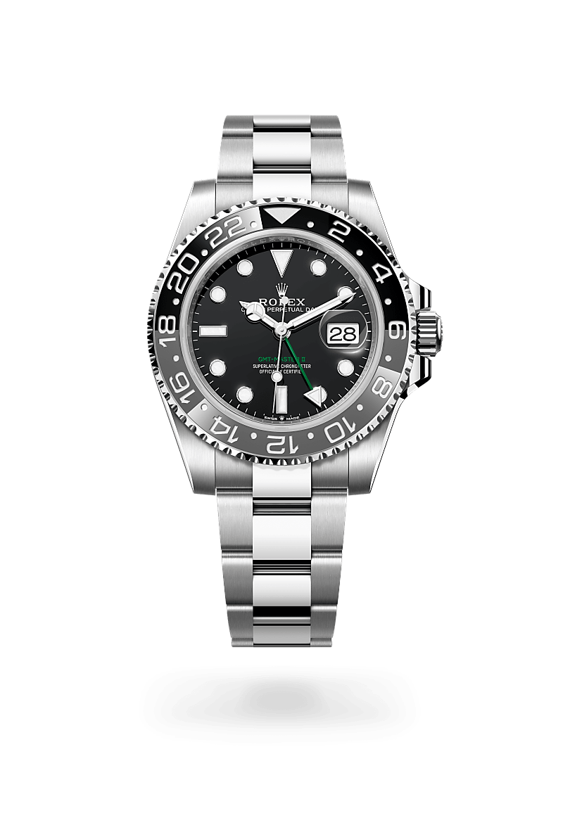 rolex GMT-MASTER II front view in Oystersteel, M126710GRNR-0004 - Myungbosa