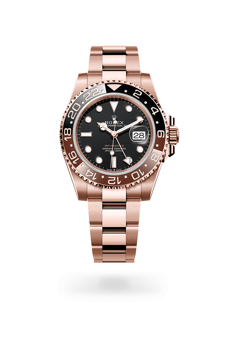 rolex GMT-MASTER II front view in 18 ct Everose gold, M126715CHNR-0001 - Myungbosa