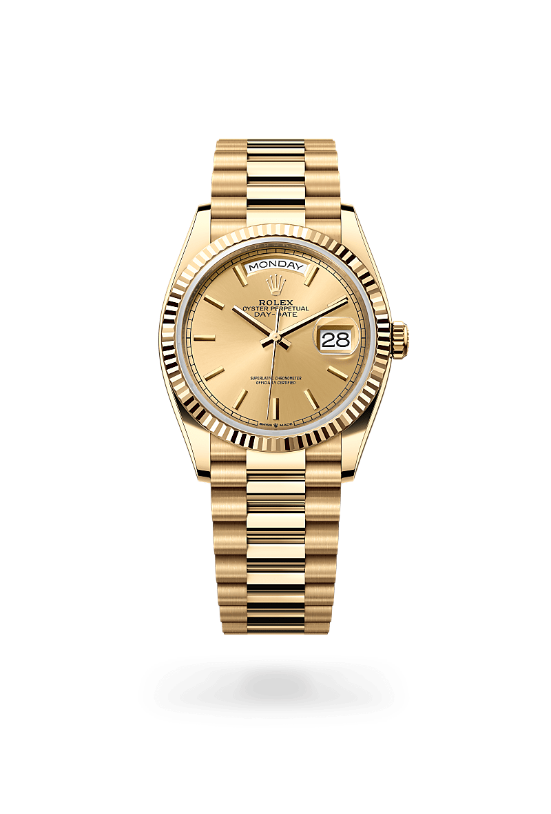 rolex DAY-DATE front view in 18 ct yellow gold, M128238-0045 - Myungbosa