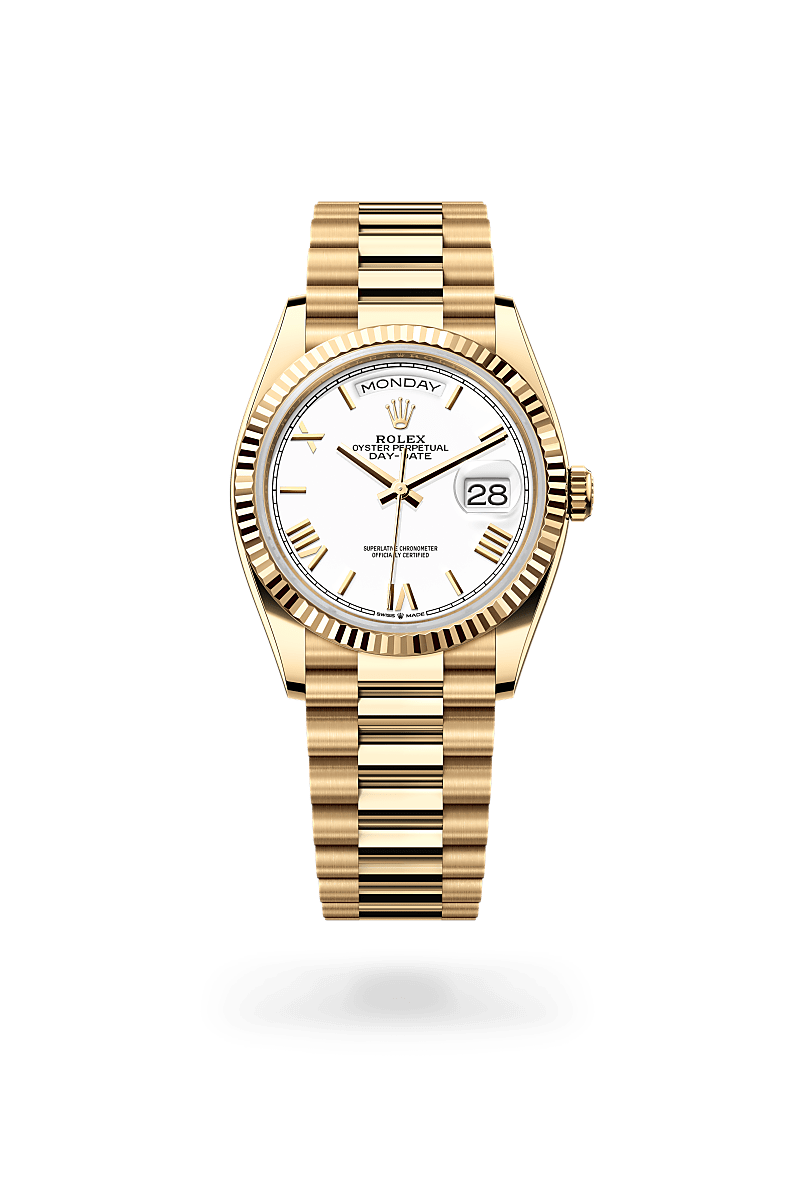 rolex DAY-DATE front view in 18 ct yellow gold, M128238-0113 - Myungbosa