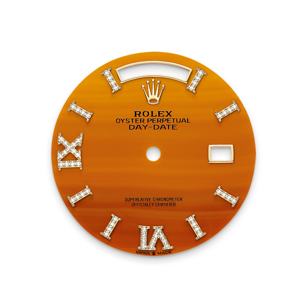 18캐럿 옐로우 골드 소재의 롤렉스 Day-Date 36 다이얼, M128348RBR-0049 - 명보사