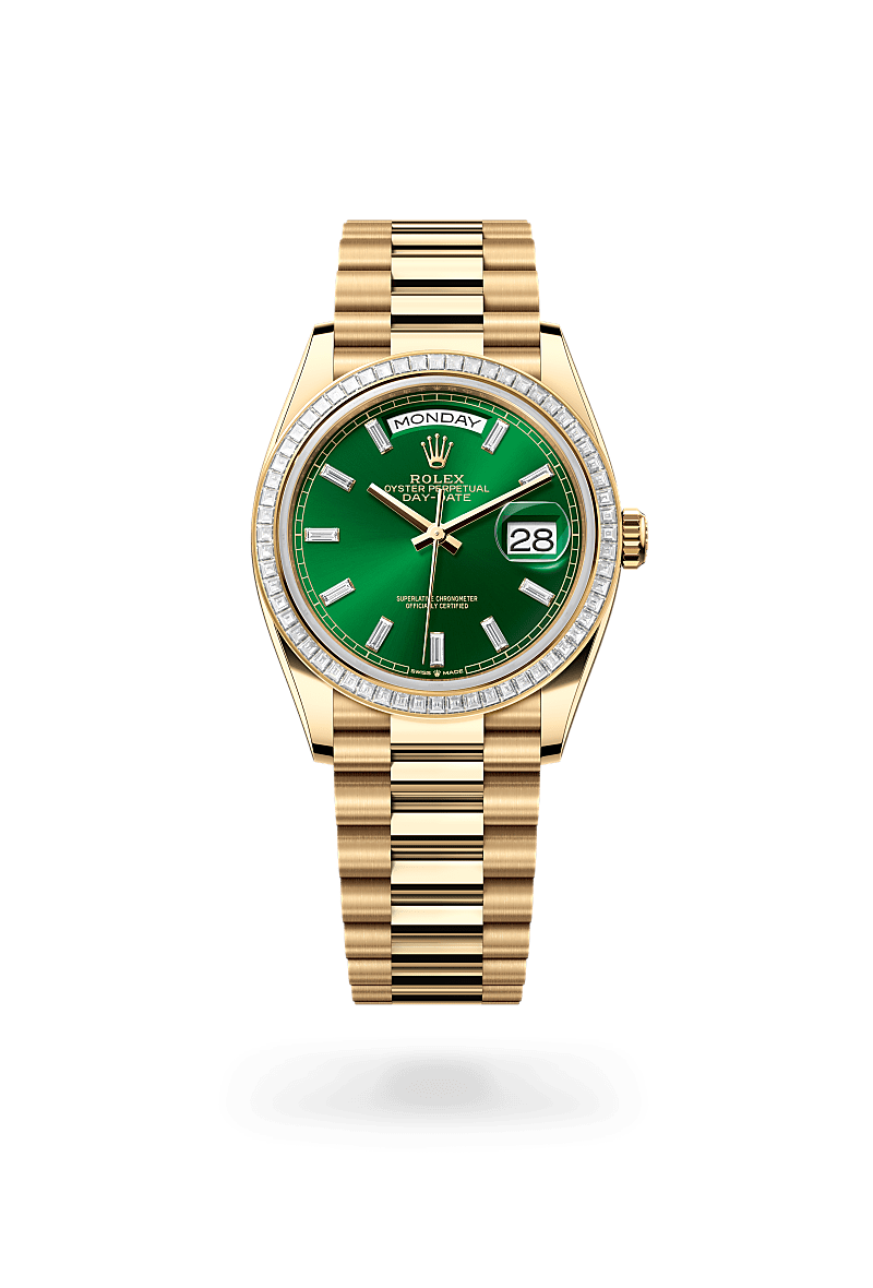 rolex DAY-DATE front view in 18 ct yellow gold, M128398TBR-0035 - Myungbosa