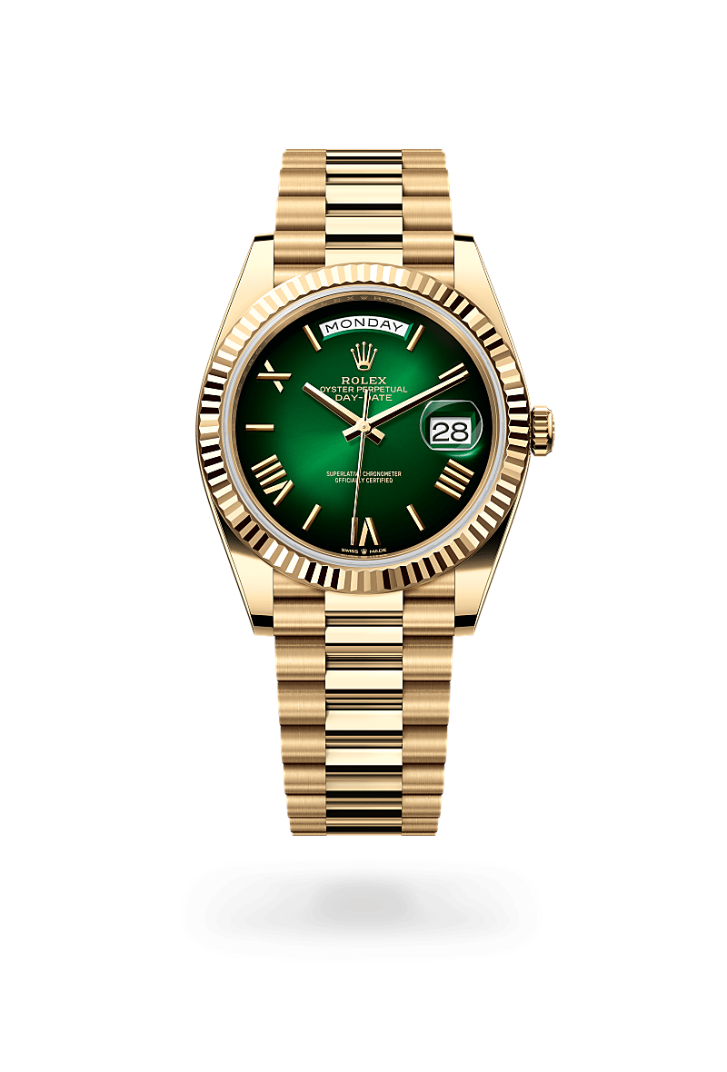 rolex DAY-DATE front view in 18 ct yellow gold, M228238-0069 - Myungbosa