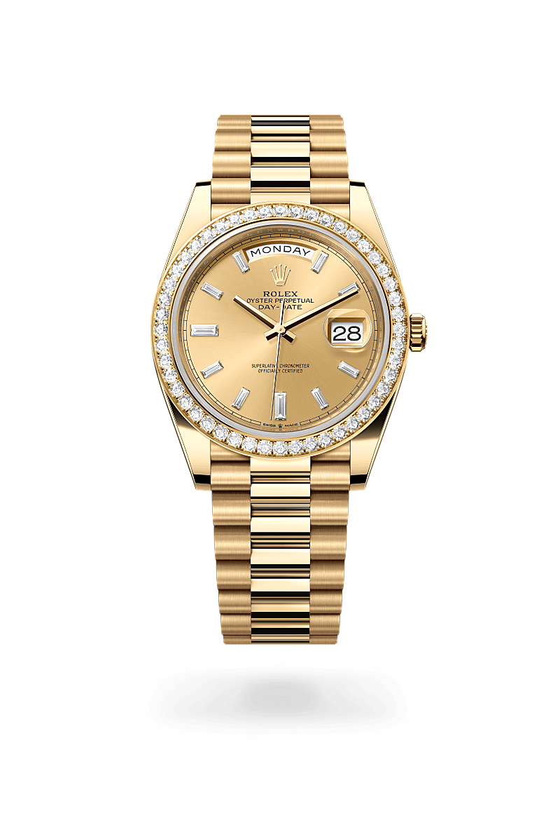 rolex DAY-DATE front view in 18 ct yellow gold, M228348RBR-0002 - Myungbosa