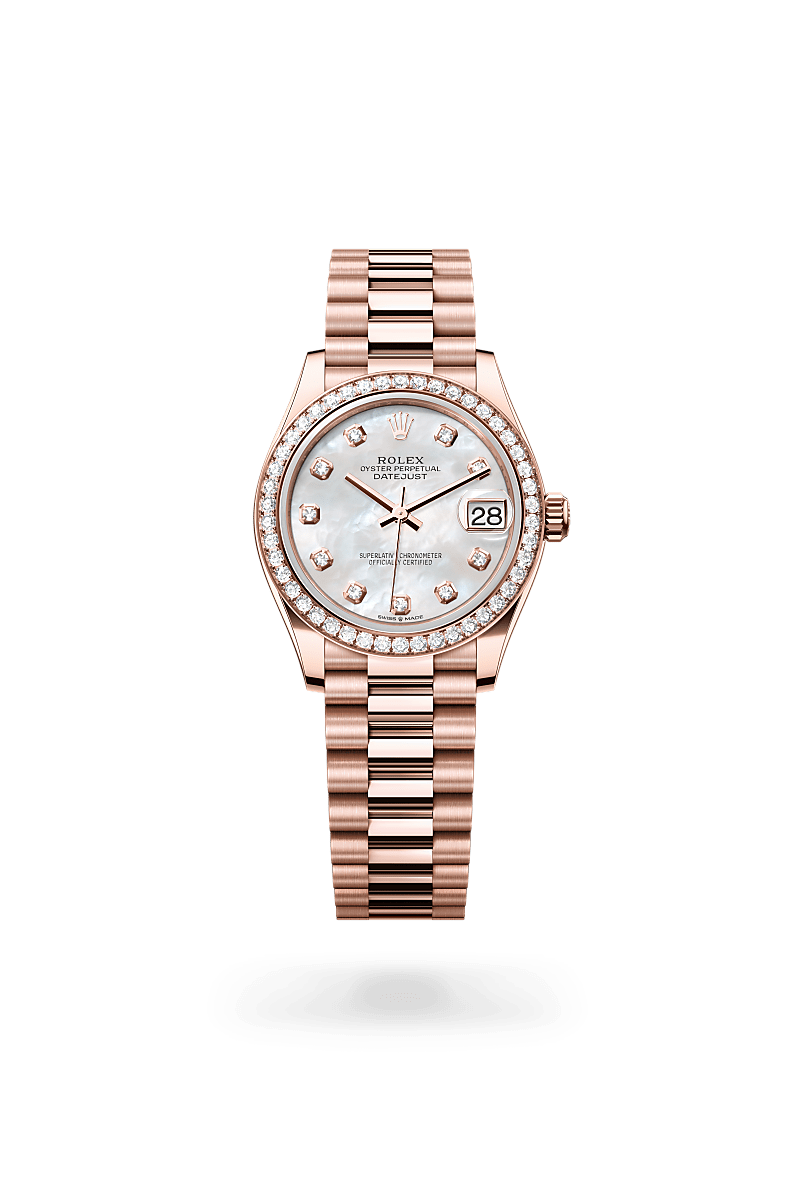 rolex DATEJUST front view in 18 ct Everose gold, M278285RBR-0005 - Myungbosa