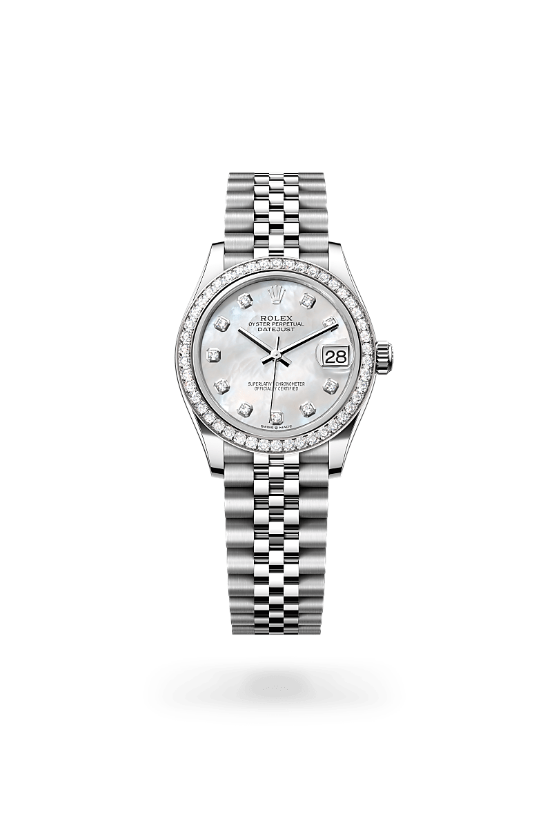 rolex DATEJUST front view in White Rolesor - combination of Oystersteel and white gold, M278384RBR-0008 - Myungbosa