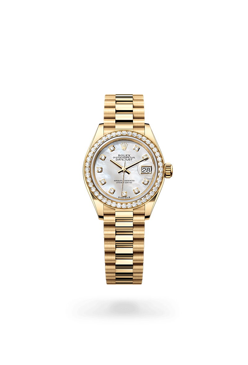 18캐럿 옐로우 골드 소재의 롤렉스 LADY-DATEJUST 정면, M279138RBR-0015 - 명보사