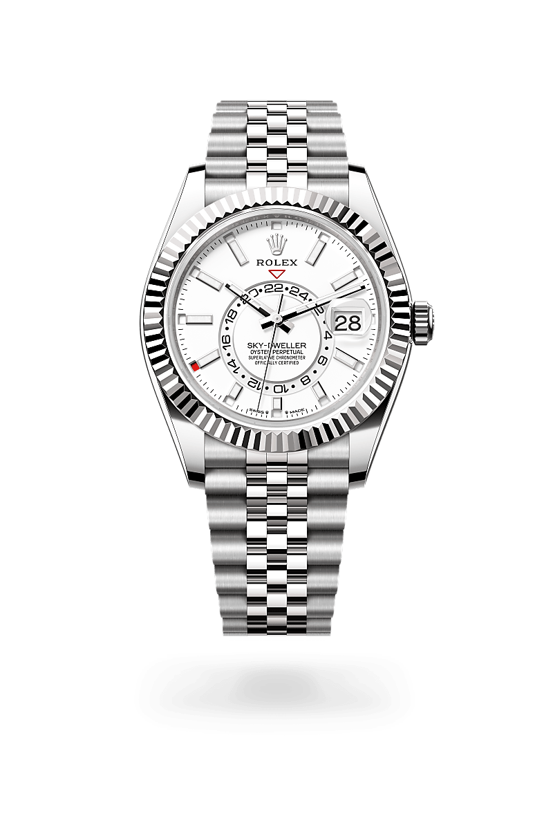 rolex SKY-DWELLER front view in White Rolesor - combination of Oystersteel and white gold, M336934-0004 - Myungbosa