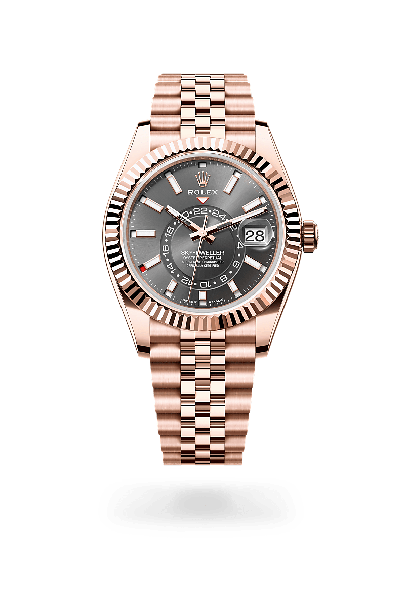 rolex SKY-DWELLER front view in 18 ct Everose gold, M336935-0008 - Myungbosa